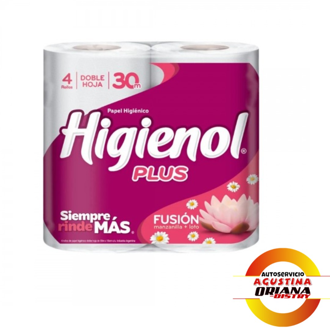 PAPEL X4 HIGIENOL PLUS 30M DOBLE HOJA