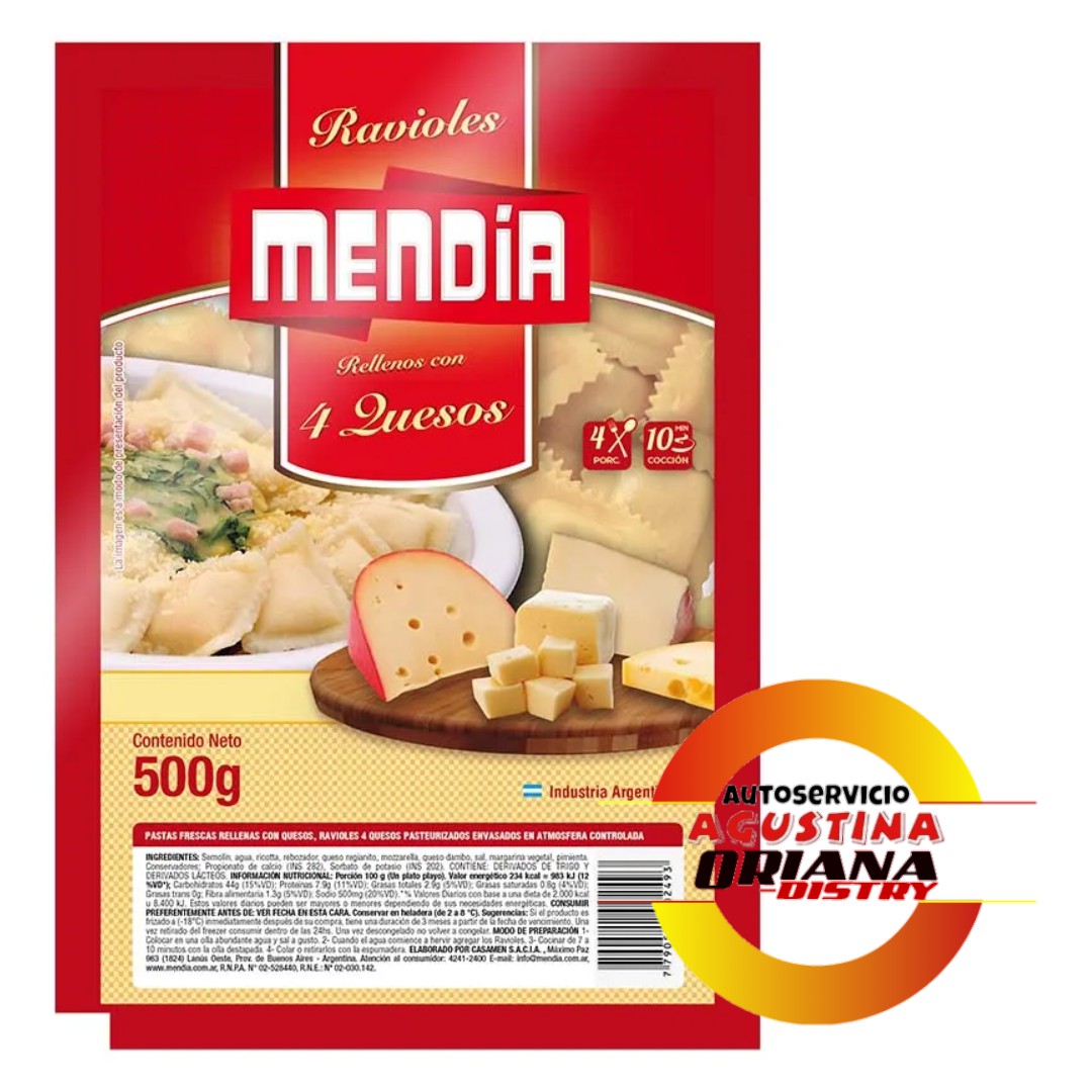 RAVIOLES MENDIA 500G 4 QUESOS